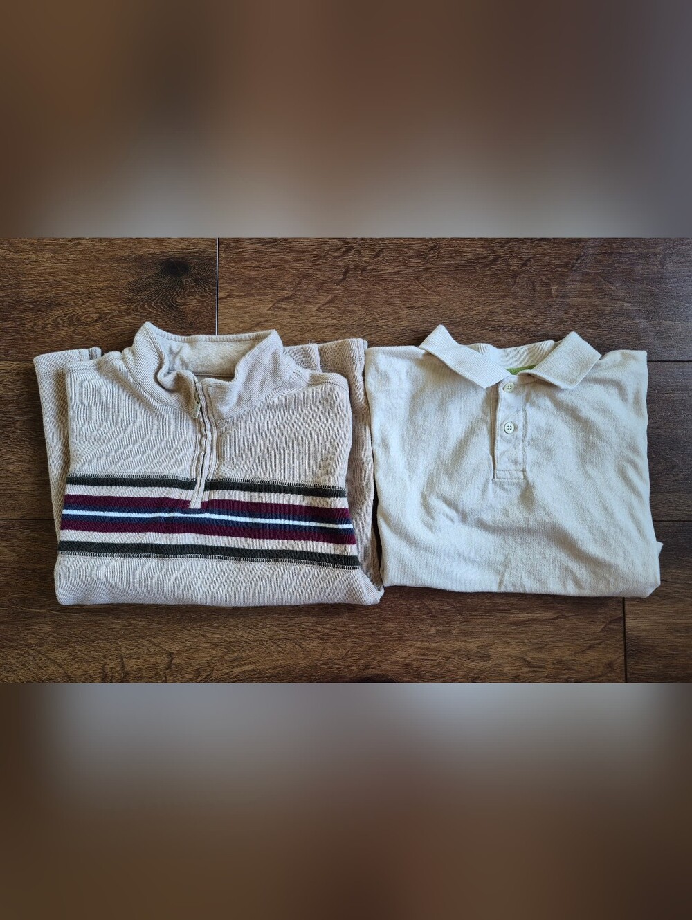 Gymboree 1/2 Zip Striped Pullover Sweatshirt & Polo Shirt Boys Size 10 Cream Tan